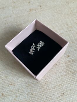 Silver Adjustable White Gold Plated Vine Leaf Ring, 2 of 6