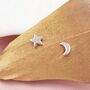 Tiny Crescent Moon And Star Stud Earrings, thumbnail 1 of 11