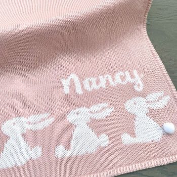 Personalised Knitted Bunny Baby Blanket, 4 of 11
