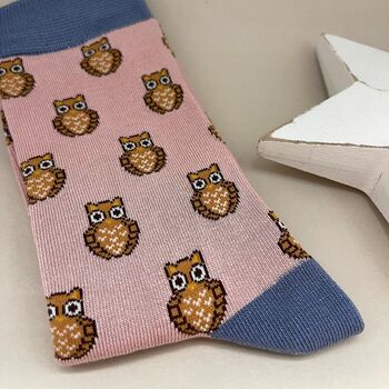 Bamboo Owls Socks In Dusky Pink, 2 of 2
