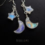 Rainbow Moonstone Moon And Star Earrings, thumbnail 4 of 10