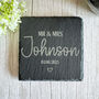 Personalised Slate Wedding Coaster Mr And Mrs Gift, thumbnail 2 of 7
