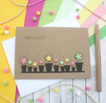Personalised Happy Easter Card With Flower Pots, 3 of 7