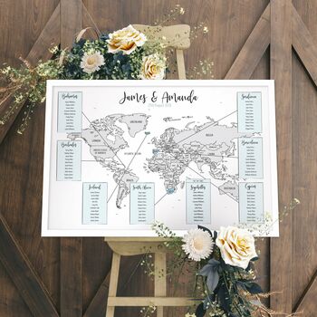 Personalised World Map Wedding Table Plan, 5 of 7