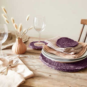 Fair Trade Crochet Table Mats Banana Allo 28cm 4pc Set, 2 of 6