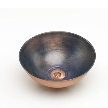 Blue Patina Hammered Copper Bathroom Sink, 400 Mm Diameter, 2 of 5