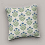 Blue Floral Block Print Chenille Cushion Cover, thumbnail 7 of 12