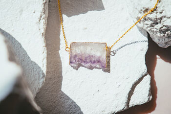 Amethyst Slice Necklace 18k Gold Plated Christmas Gift Present, 6 of 8