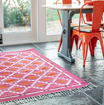 Cerise Pink Handwoven Cotton Rug, 2 of 2