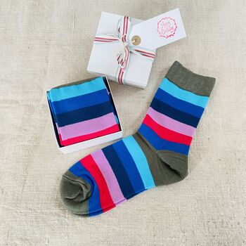 Pair Of Eco Friendly Stripy Ladies Socks ~ Boxed, 2 of 6