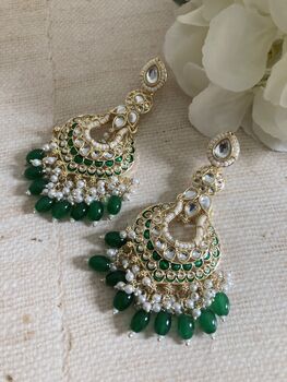 Meenakari Green Gold Plated Dangle Indian Earrings, 6 of 8