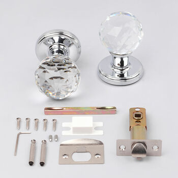 Round Crystal Faceted Clear Glass Mortice Door Knobs, 4 of 5
