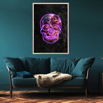Halloween Neon Skull Wall Art Floral Print, 3 of 4
