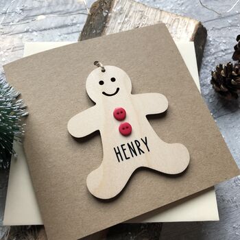 Personalised Gingerbread Man Decoration Christmas Card, 2 of 3