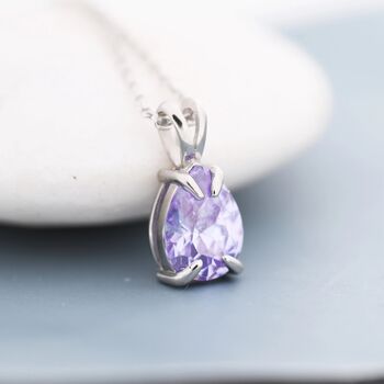 Sterling Silver Alexandrite Purple Blue Pear Cut Cz Necklace, 6 of 12