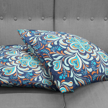 Abstract Floral Cushion Cover With Blue And Orange, 4 of 7