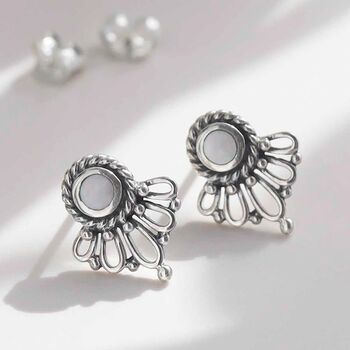Sterling Silver Ornate Gemstone Stud Earrings, 5 of 7