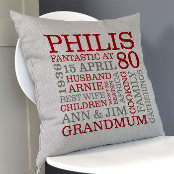 Personalised 80th Birthday Word Art Cushion, 7 of 8