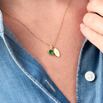 Emerald Birthstone 55th Wedding Anniversary Initial Necklace In Gold Vermeil, 2 of 7