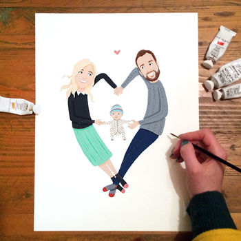 Hand Painted Personalised Heart Family Portrait, 2 of 3