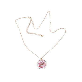 Let Love Grow Pressed Pink Flower Pendant Necklace, 3 of 3