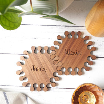 Set Of Two Jigsaw Hexagon Personalised Wooden Coasters, 2 of 9