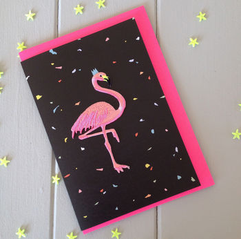 Iron On Embroidered Flamingo Patch Greeting Card, 3 of 5