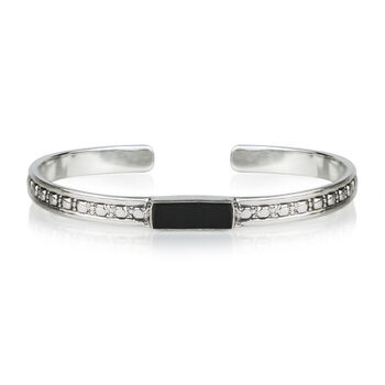 Maharani Black Onyx Men's Silver Open Cuff Bracelet, 3 of 9