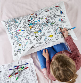 World Map Pillowcase Kit + 10 Pens, Colour In And Learn, 4 of 8