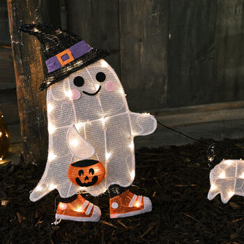 Light Up LED Ghost Walking A Dog Halloween Figure, 2 of 4