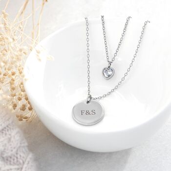Personalised Layered Crystal Heart And Disc Necklace, 7 of 11