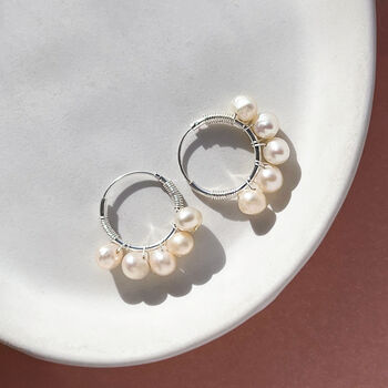 Sterling Silver Pearl Mini Hoop Earrings, 3 of 7