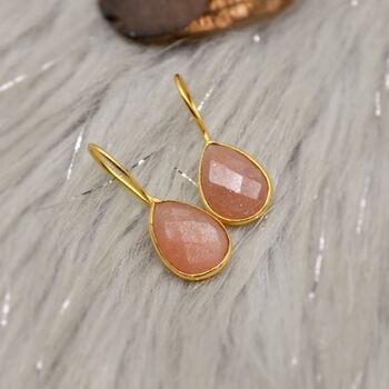 Peach Moonstone Sterling Silver Earrings, 5 of 9