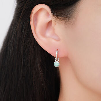 Sterling Silver Dangling Green Opal Hoop Earrings, 8 of 12