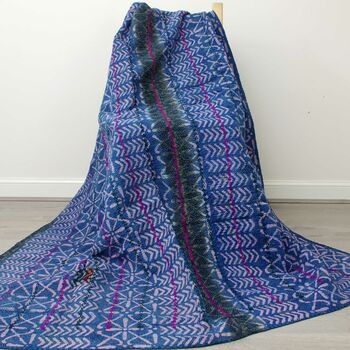 Indigo Blue Patchwork Kantha Quilt Single Bed, 8 of 9