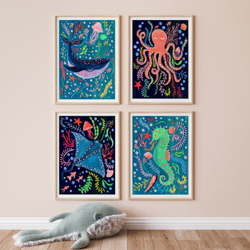 Stingray Sea Animal Colourful Nursery Print, 8 of 11