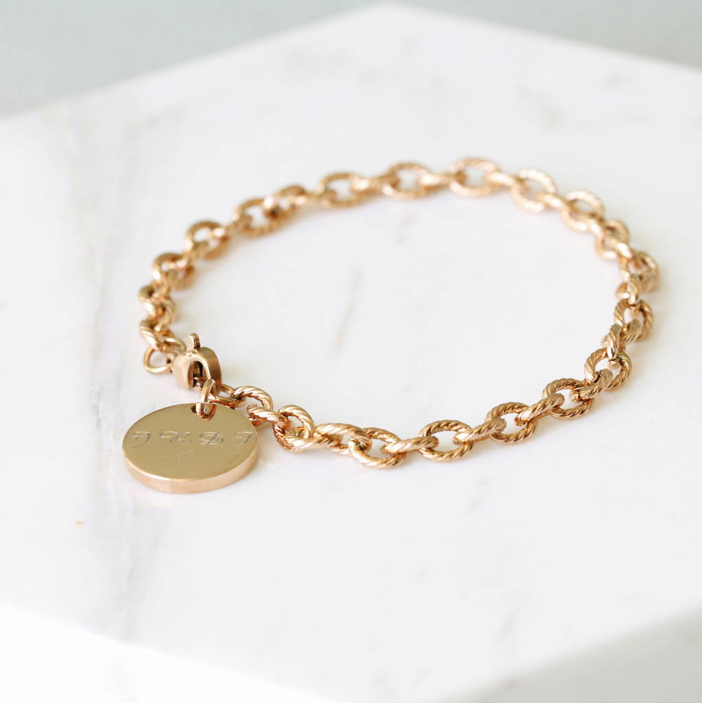 Rose Gold Chain Bracelet With Round Tag By Attic