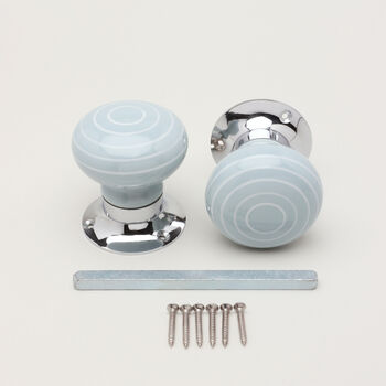 White Striped On Grey Mortice Door Knobs Set, 5 of 5