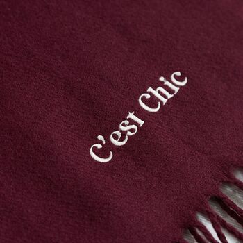 Personalised Slogan Long Burgundy Tassled Scarf, 2 of 3