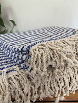 Blue Striped Design Cotton Bedspread, 4 of 9