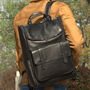 Top Zip Open Black Leather Backpack, thumbnail 1 of 7