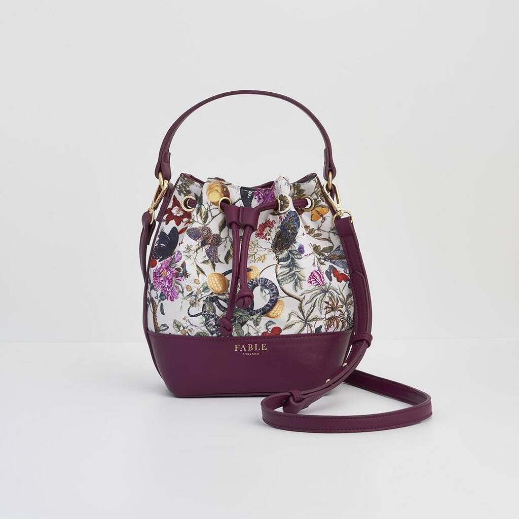 Floral Engravings Plum Bucket Bag, 1 of 7