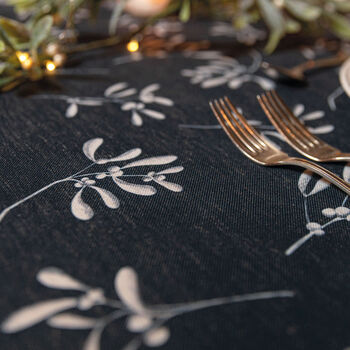 Luxury Christmas Tablecloth Mistletoe Dark Navy Blue, 7 of 8