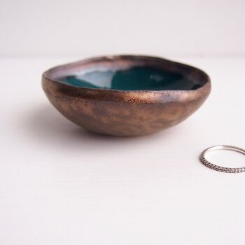Handmade Teal And Gold Ceramic Ring Dish, 2 of 9