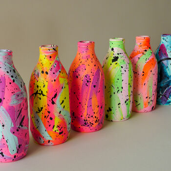 Aqua, Turquoise And Magenta Painted Milk Bottle Vase, 5 of 6