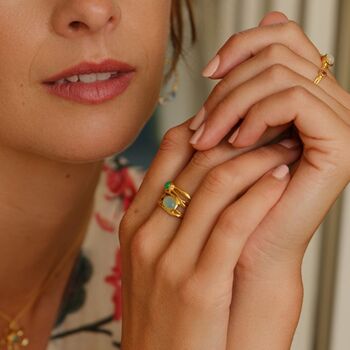 Aqua Chalcedony And Chrysoprase Statement Gold Ring, 3 of 9