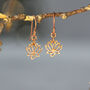 Lotus Flower Dainty Drop Earrings In Gold, Silver, Rose Gold, thumbnail 5 of 9