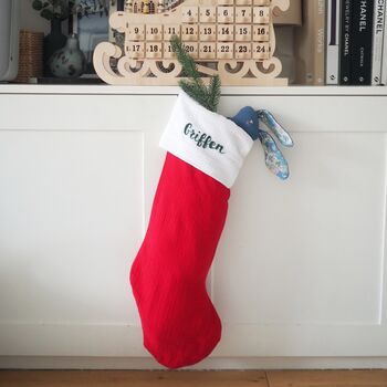 Muslin Christmas Stocking In Multiple Colour Options, 3 of 8