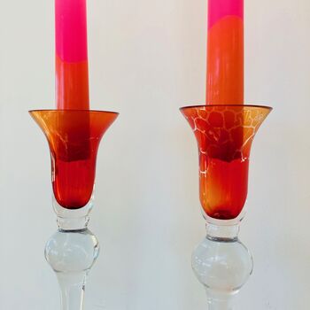 Pair Of Vintage Tall Glass Candlesticks ~ 21, 5 of 6