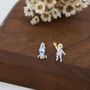 Mismatched Astronaut And Rocket Stud Earrings In Sterling Silver, thumbnail 5 of 12
